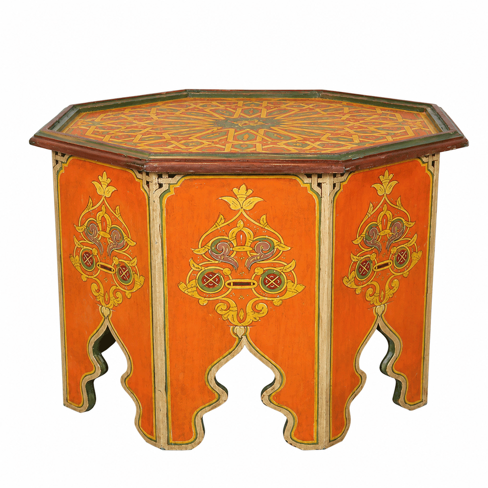 Mesa de centro marroquí pintada naranja