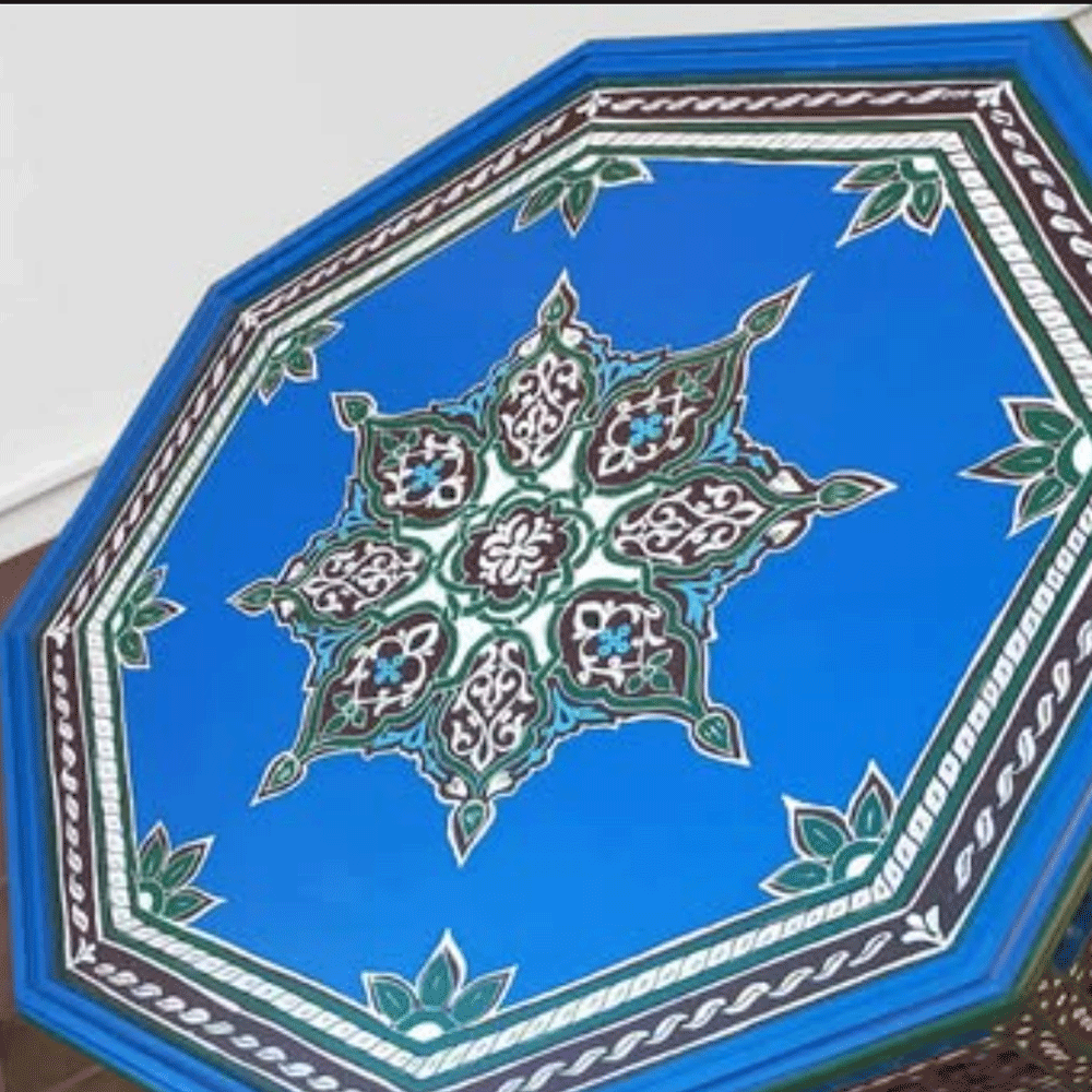 Mesa de centro marroquí pintada azul