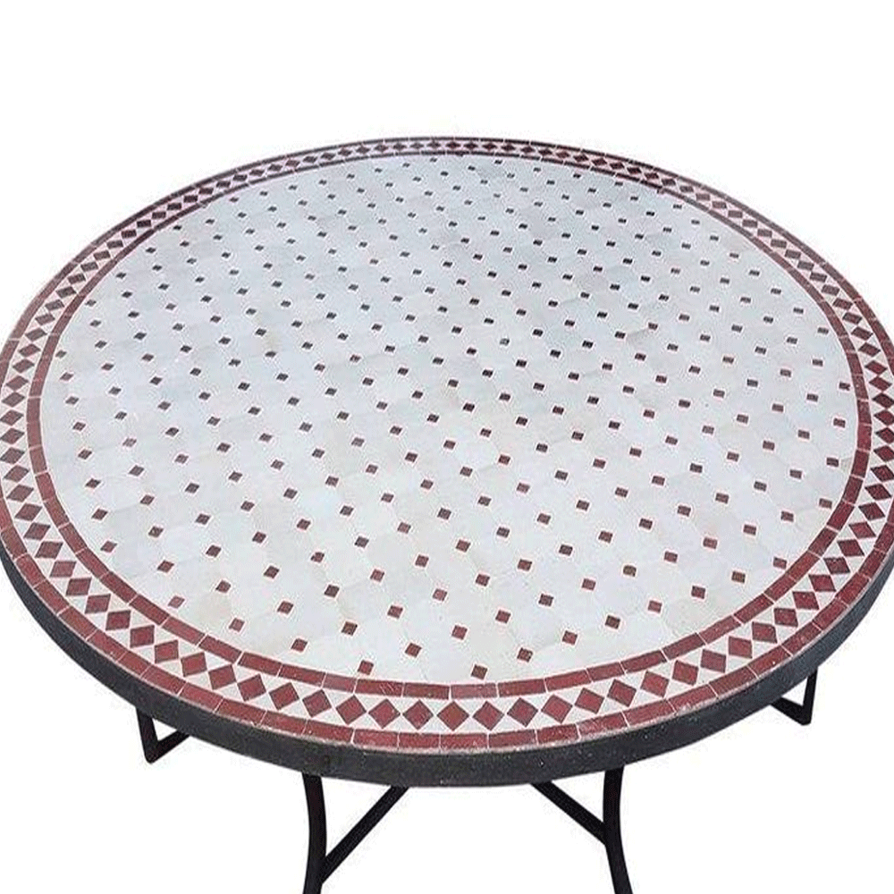 Mesa mosaico blanco y rojo