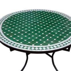 Mesa marroquí de zellige verde y blanca