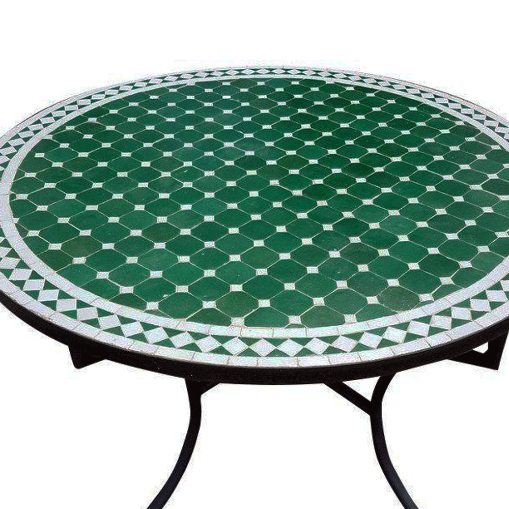 Mesa marroquí de zellige verde y blanca