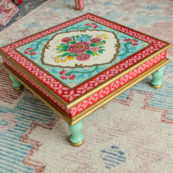 Hand painted pooja chowki table Hibiscus