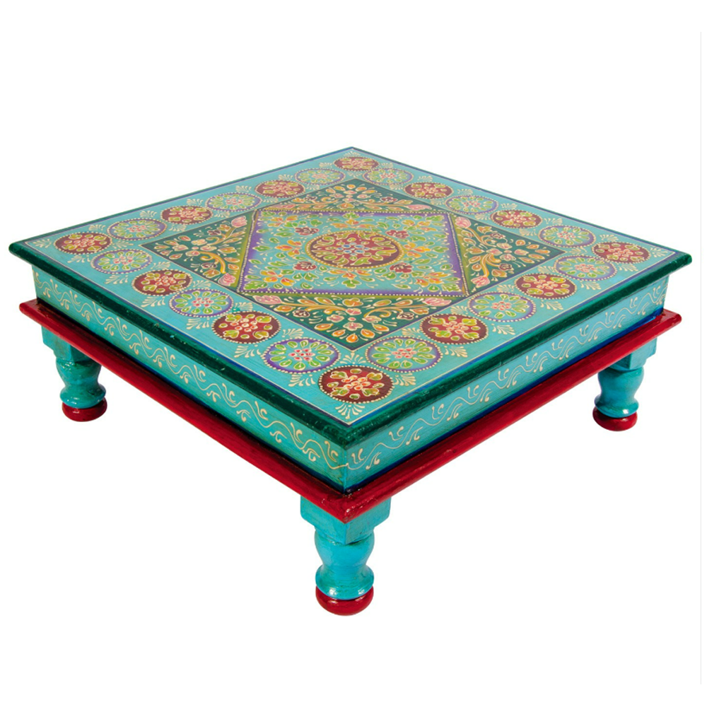 Hand painted pooja chowki table Teal