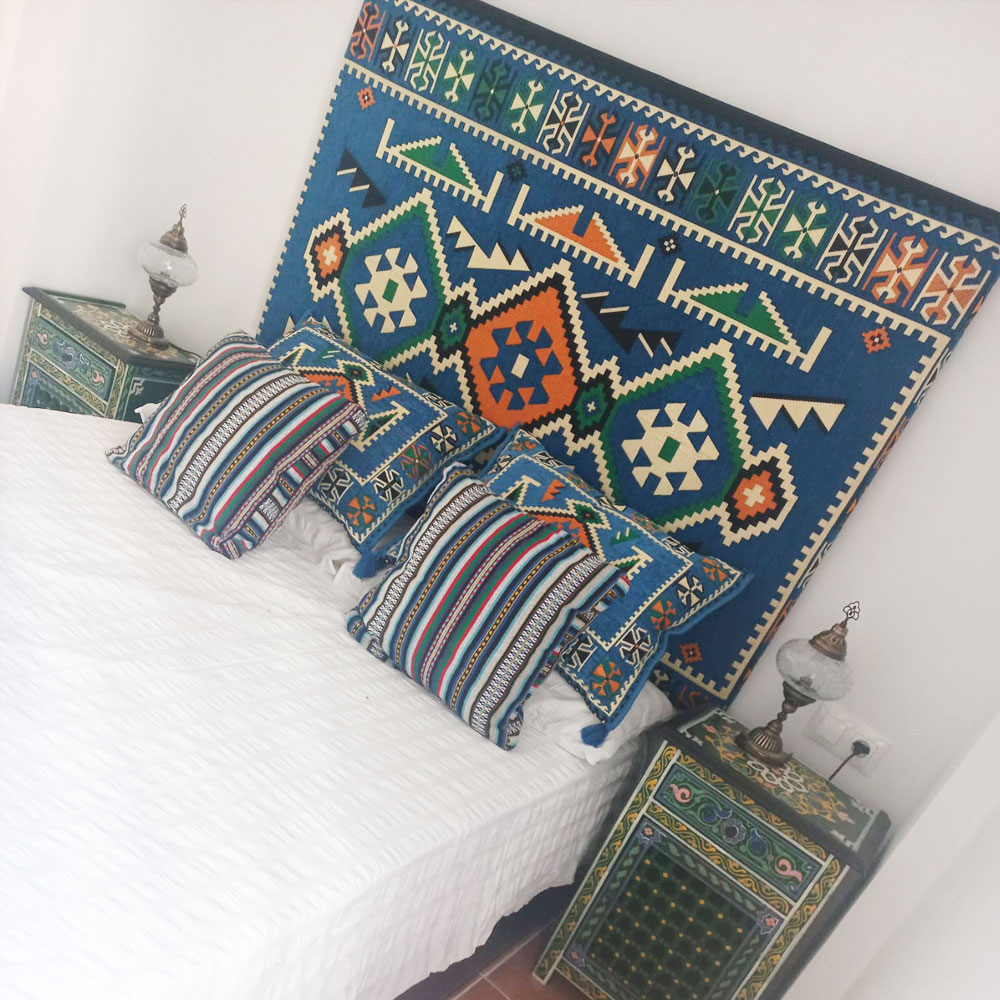 Upholstered Turkish Rug Headboard - Turquoise