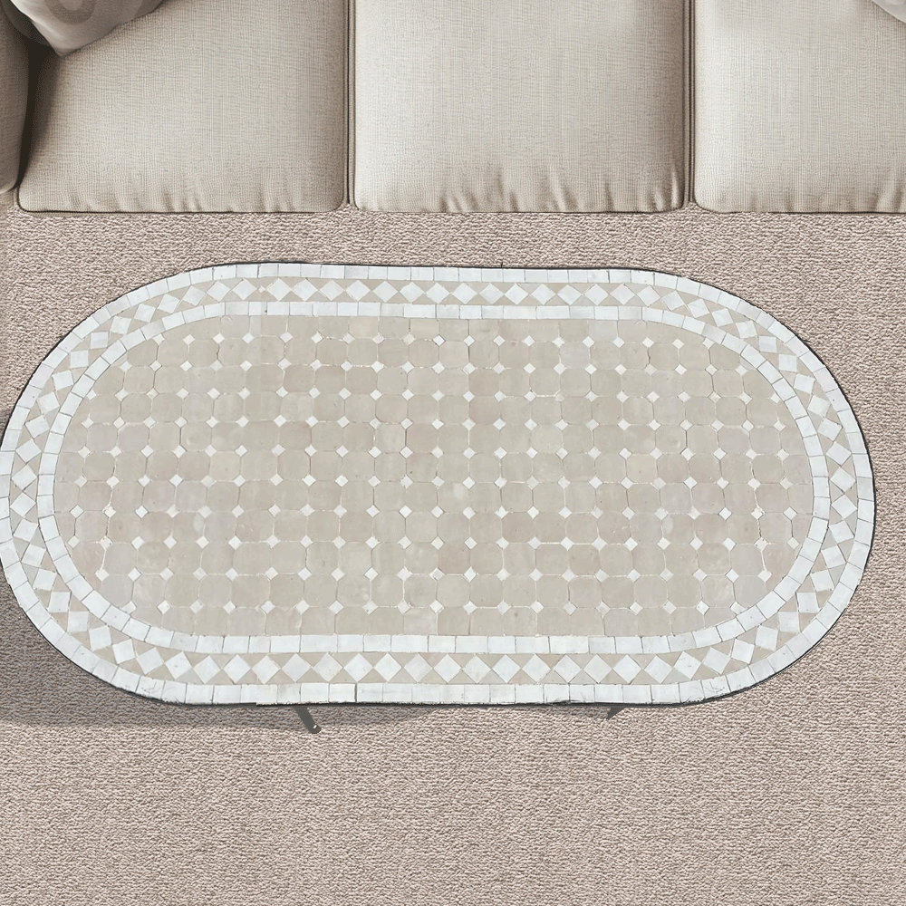 Moroccan Mosaic Table beige oval low