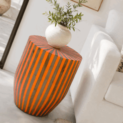 Moroccan striped resin and walnut table - orange