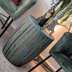 Moroccan green striped resin and walnut table - green
