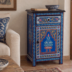 Moroccan painted bedside - blue